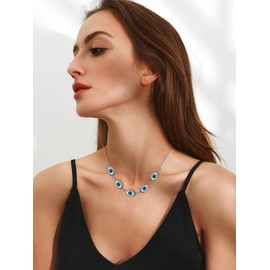 YANCHUN Stocking Stuffers Holiday Outfits for Women 2024 Silver Evil Eye Necklace for Women Men Punk Evil Eye Pendant Necklace Lucky Turkish Amulet Gothic 5 Blue Eye Necklace Jewelry Gifts