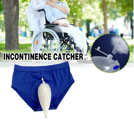 Incontinence Silicone Urine Collector Bag Underpants with Catheter Reusable Urinary Receiver Drainage Bag Shorts for Men Elderly (L)