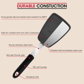 Unicook Flexible Silicone Spatula, 600°F Heat Resistant Silicone Turner for Nonstick Cookware, Essential Kitchen Cooking Utensil, Ideal for Flipping Eggs, Pancake, Burgers, Crepes and More, Medium