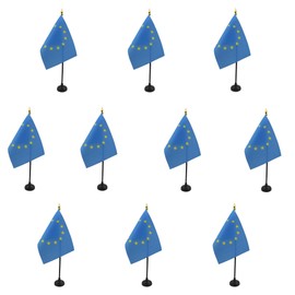 AZ FLAG Pack of 10 Mini Table Flags Europe 15 x 10 cm 10 European Union 100% Polyester with Gold Stitch Flag Pole