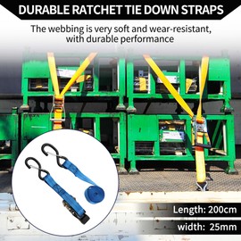 Hihaha Ratchet Tie Down Straps/Heavy Duty Tensioning Belts Motorcycle Trailer Trucks Cargo/Adjustable 800kg 1"x 6.5' / 1 Set Blue