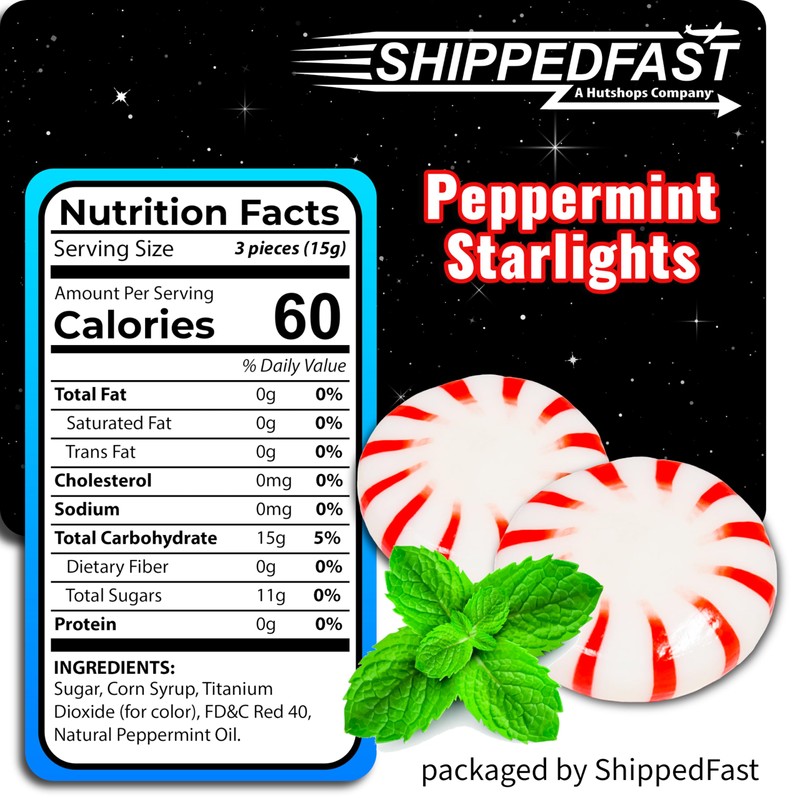 Peppermint Starlights Candy Mints. Real Peppermint Oil Infused Hard Candies,