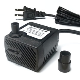 Submersible Quiet Fish Tank Pump 80GPH 2.6ft Lift 4W 110V 2-Prong Adjustable for 3-5Gal Aquarium, Desk Fountain, 5/16"&1/2" Ports