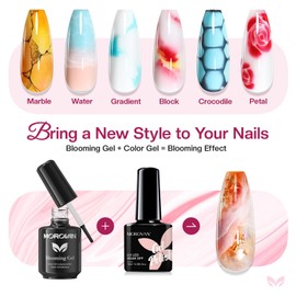 Morovan Blooming Gel Nail Polish: 15ml Clear Blooming Gel Polish Soak off UV/Led for Nails Art Design Spreading Effect Marble Watercolor Hema Free Formula for Solan Home DIY