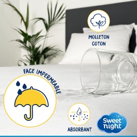 Sweetnight Mattress Protector 90 x 200 cm Waterproof and Anti-Dust Mite Mattress Topper 100% Cotton Fleece Quiet and Breathable