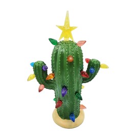 Resin Christmas Cactus with Lights Vintage Nostalgic Christmas Cactus Tabletop Ornament Christmas Decorations