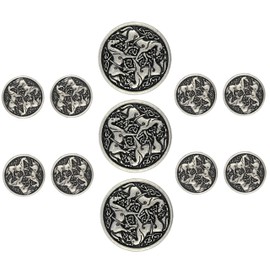 Bezelry Celtic Horses Metal Shank Buttons. Blazer Button Set. 3 Pcs of 25mm, 8 Pcs of 18mm (Antique Silver)