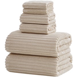 NALIVO 6-Piece Bath Towel Set(30"x60"), 2 Extra Large Bath Towel Sheets, 2 Hand Towels and 2 Washcloths - Highly Absorbent Quick Dry Microfiber,Ultra Soft Towel Set for Bathroom (Beige)