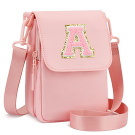 CLOUDWINGS Birthday Gifts for Girls Crossbody Purse Small Initial Cell Phone Toddler Purse Triple Compartment Crossbody Bags（Pink,A
