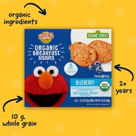 Earth's Best Organic Kids Snacks, Sesame Street Toddler Snacks, Organic Breakfast Biscuits for Kids 2 Years and Older, Blueberry, 5 Packs of 2 Biscuits per Box (Pack of 6)