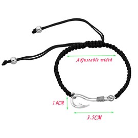 Mysomy Fish Hook Bracelet Fishing Hook Pendant Jewelry Fishing Girlfriend Gift for Girlfriend Jewelry Black Braided Rope, Base Metal