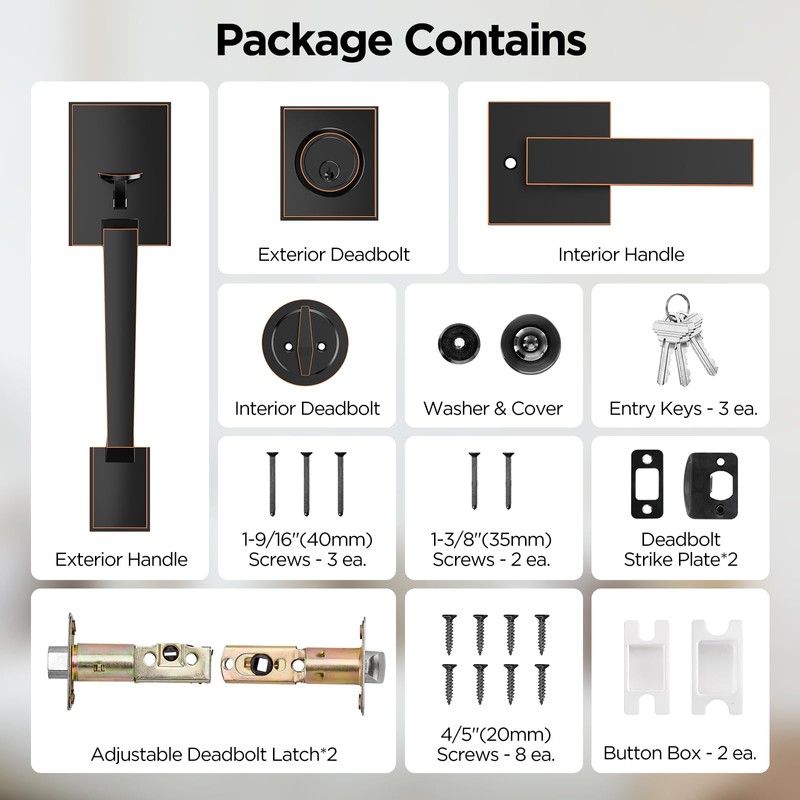 MAXECURITY Bronze Front Door Lock Set, Modern Exterior Door Handle