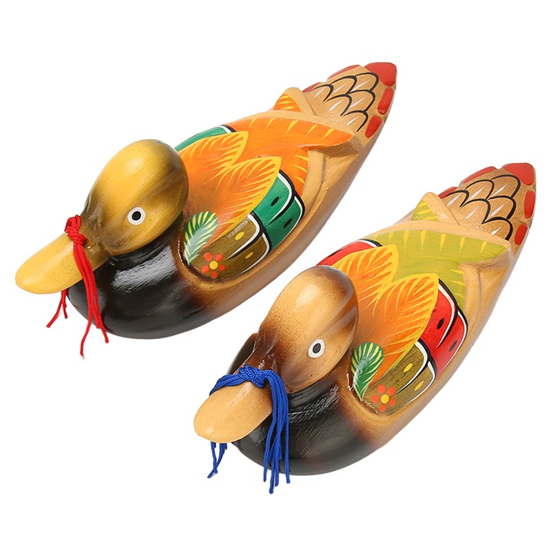 1 Pair Wooden Mandarin Duck Ornament Water Based Paint Romantic