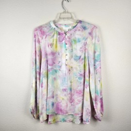 Adyson Parker Button Down Shirt Floral Watercolor High Low Size 1X Semi Sheer