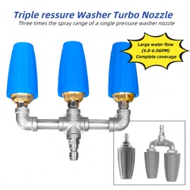RXLIFE Triple Turbo Nozzle Pressure Washer Tips, 4000 PSI 360° Rotating Power Washer Spray Nozzle, 3-in-1 Turbo Nozzle Tip with 1/4" Quick Connector 2.0 Orifice for Pressure Washer Gun Wand