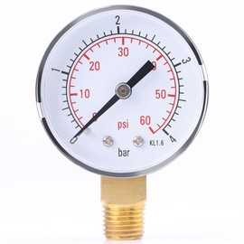 Uharbour Reliable Dual Scale Mechanical Pressure Gauge for Fuel Air Oil Water （0-4bar / 0-60psi ）Low Pressure Gauge with 1/4" NPT Bottom Mount