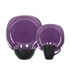 HomeVss, Stoneware Square 16pc Dinnerware Set, Inside Shiny Purple and