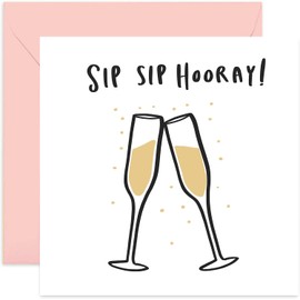 Old English Co. Sip Sip Hooray Well Done Celebrate Greeting Card - Congratulations New Home, New Job, Engagement, Driving Test Card for Him and Her| Blank Inside with Envelope