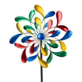 Teamson Home 18.3 in. Dia. x 70.87 in. H Decorative Metallic Kinetic Floral Windmill Spinner, Multi