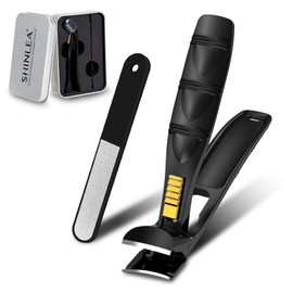 SHINLEA Nail Clippers for Seniors Thick Toenail, Professional Fingernail Toenail Clippers with Catcher, Sharp Wide Opening and Long Handle Nail Cutter for Men Women, Black