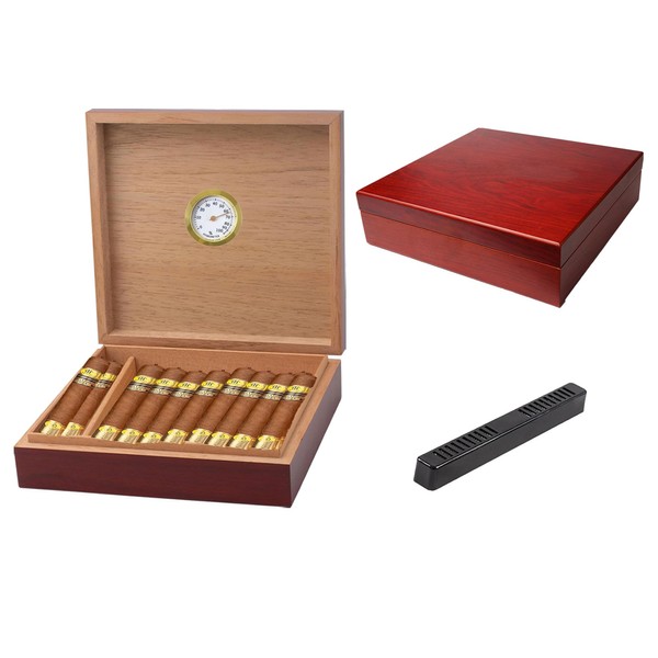 Gioflv Cigar Humidor, Cedar Desktop Box with Hygrometer & Humidifier,