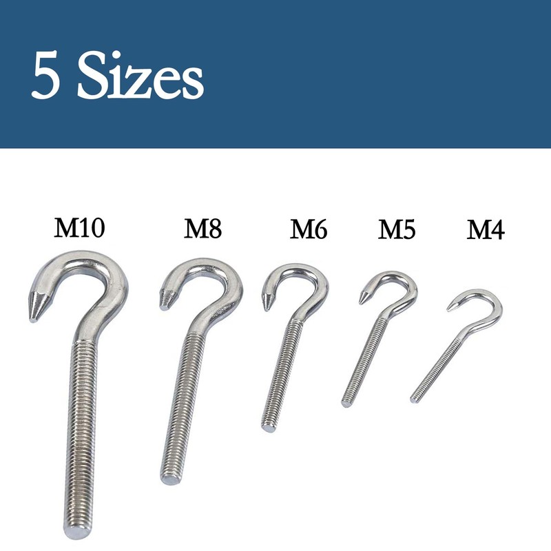 huruirui M4 10pcs Screw Hooks 304 Stainless Steel A2-70 Hook