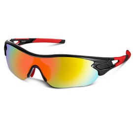 M291 Sports Sunglasses, Polarized Lenses, Ultra Lightweight, Aluminum and Magnesium Alloy, UV400, Ultraviolet Light Reduction, Sports Glasses / Cycling / Fishing / Baseball / Tennis / Golf / Skiing / Running / Golf / Driving, Black and Red