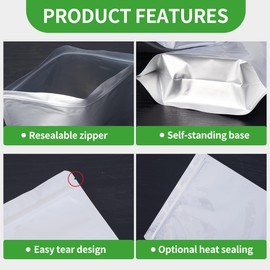 "50 pcs Mylar Bags with Oxygen Absorbers (500cc) for Food Storage – Durable Mylar Bags for Long-Term Food Preservation, Ideal for Dry Goods, Grains" (1- Gallon + 2- quart 50PCS)