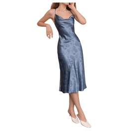 Floerns Women's Spaghetti Strap Cowl Neck Long Slip Satin Silk Midi Dress Blue Floral M