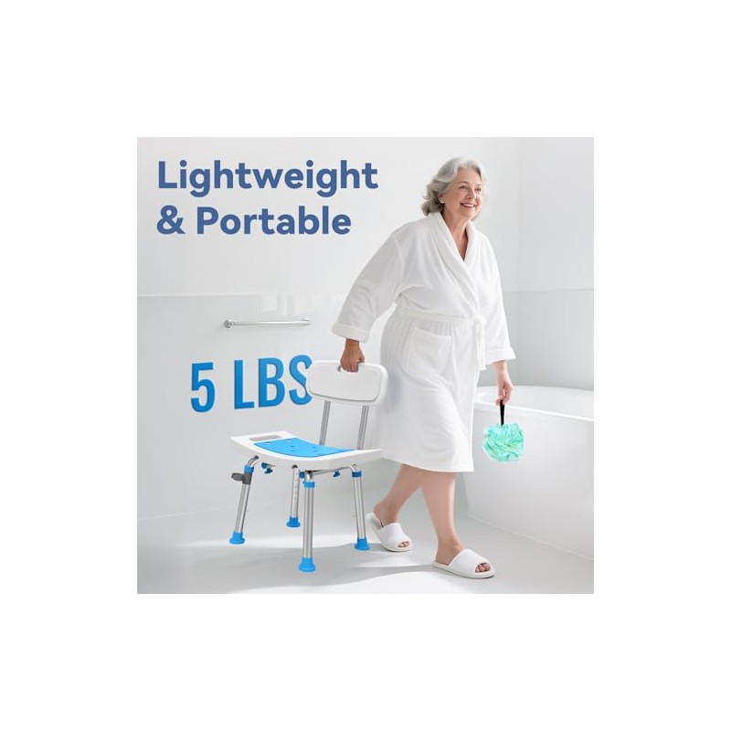 Loyoda Shower Chair for Inside Shower with Removable Back, Adjustable