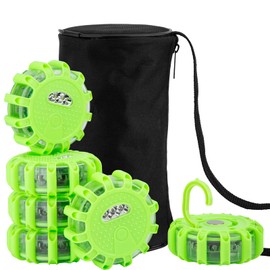 CICMOD LED Road Flares Roadside Safety Emergency Lights Beacon Disc Flashing Warning Flare Kit with Magnetic Base, Hook, 9 Lighting Modes for Car Truck Boats - 6 Pack