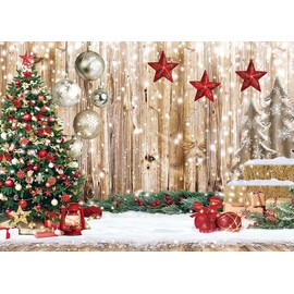 CYLYH 8X6FT Rustic Wood Christmas Backdrop Vintage Wooden Floor Haystack Tree Snowman Photography Backdrop for Xmas Christmas Kids Holiday Party Decoration Portrait Photo Studio Photobooth Props
