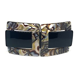 Wardani, large French tortoiseshell Barrette handmade in France Double Squares Buckel Shape (Abalone/Black)