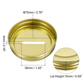 sourcing map 20Pcs Coin Slot Bank Lid for Mason Jar, 70mm/2.76" Regular Mouth Tin Plate Caps Inserts for Canning Jars Cover, (Gold Tone)