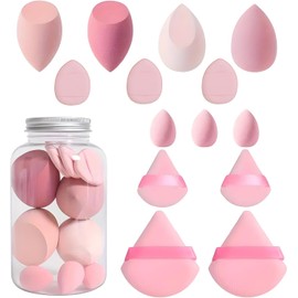 Esponjas de Maquillaje, Juego de 14 Beauty Blenders Y Aplicadores Mini para Líquidos, Cremas Y Polvos Cremas Y Polvos, Uso Húmedo Y Seco (Rosa Sponges)