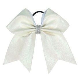 Glitter Cheer Bow Girls Hair Bows Ponytail Holder Hair Ties cheer bows, cheerleader bows for girls.(FS22) (Glitter Cheer Bow White)