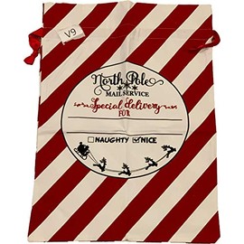 Large Santa Sacks Canvas Stocking with Drawstrings Reusable Designs (V9)