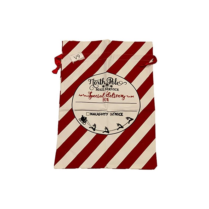 Large Santa Sacks Canvas Stocking with Drawstrings Reusable Designs (V9)