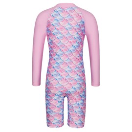 HUAANIUE Girls UPF 50+ UV One Piece Swimwear Kids Bodysuit Beachwear with Ziper Surfing Pink Swimming Children Bathing Costume 4-11 Years(PinkScale,152/158)
