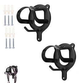 YOUDALIS Pack of 2 Horse Bridle Holders, Metal Horse Bridle Holder with Tubes and Screw, Horse Bridle Hooks for Ponyon, Black
