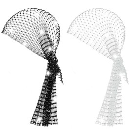 Yuxung 2 Pcs Rhinestone Head Scarf Glitter Durag Headpiece 1920s Disco Party Favor Diamond Mesh Crystal Headpiece Stretchy Sparkly Wide Nightclub Headwrap Beanie for Women Girls Rave Hair Accessories