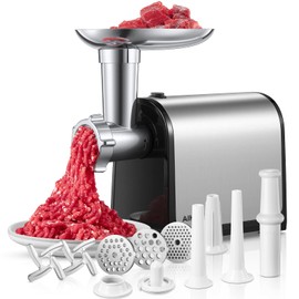 Electric Meat Grinder, Sausage Stuffer with 3 Sausage Tubes, 2 Blades, 3 Plates, 3200W Max, Meat Grinder Heavy Duty for Home Kitchen Use, Stainless Steel (Black)