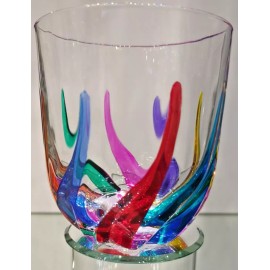 Murano CC ZECCHIN MURANO Whisky Glass, Swirl Pattern Multi color 4" Tall - New