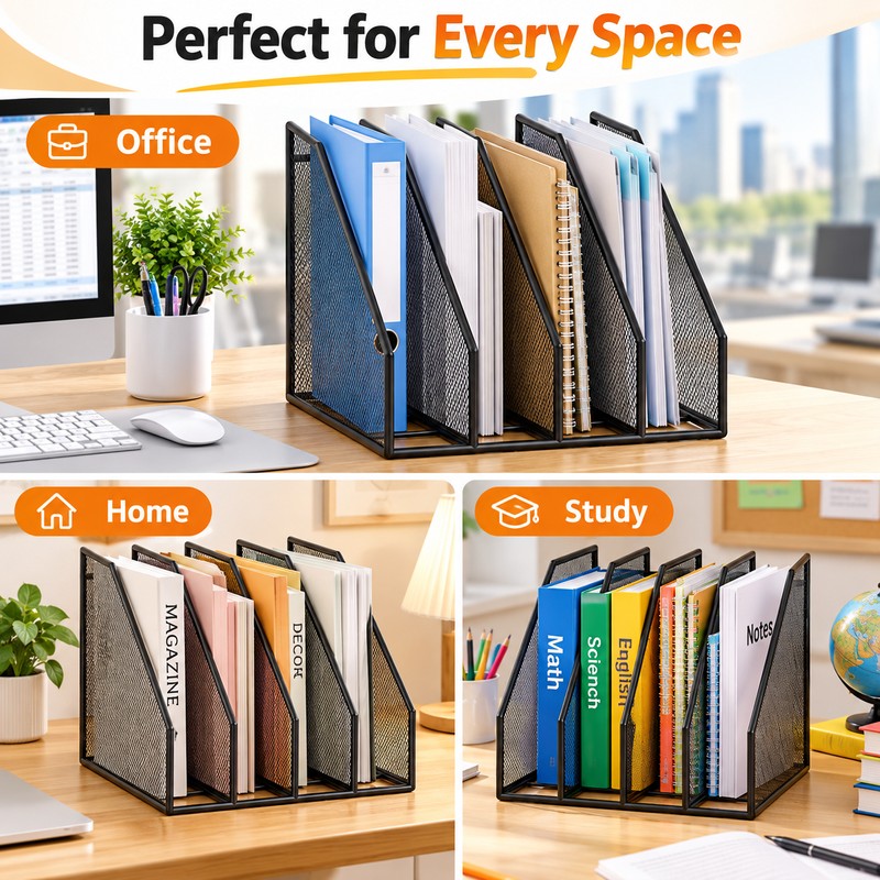 Metal Mesh Desk File Organizer for Documents and Books –