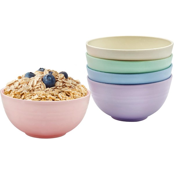 Wieat Plastic Bowl Set, 5 Pcs Color Cereal Bowls, Lightweight Reusable Kitchencraft Bowls, Kids Adult Snack Bowls for Cereal, Fruit, Pasta, Dessert, Nuts, Soup, Stackable