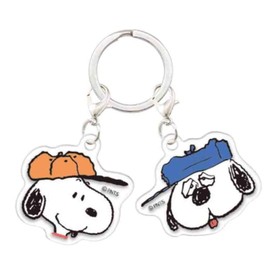 Snoopy Tiny Double Charm Keychain Snoopy and Olaf