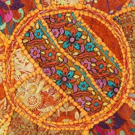 Bohemian Patch Work Ottoman Cover,Traditional Vintage Indian Pouf Floor/Foot Stool, Christmas Decorative Chair Cover,100% Cotton Art Decor Cushion, 14x22'. Only Cover, Filler not Included