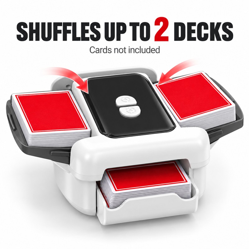 Rechargeable 2 Deck Automatic Card Shuffler, 1200mAh Cordless Electric Card