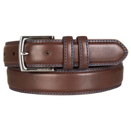 Nautica Men Bold Fashion and Dress Leather Belt with Metal Buckle, Logo Inlay Double Keeper-Brown, 36"