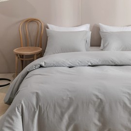 KAREVER Silver Grey Comforter Set Full Bright Gray Beddig Set for Kids Teens Adult Solid Silver Gray Color Bedding Set 3 Pieces with 2 Pollowcases Lightweight Durable Gray Comforter Set